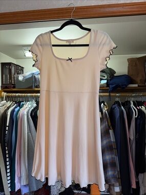 See You Monday Light Pink Square-Neck Mini Dress with Black Trim